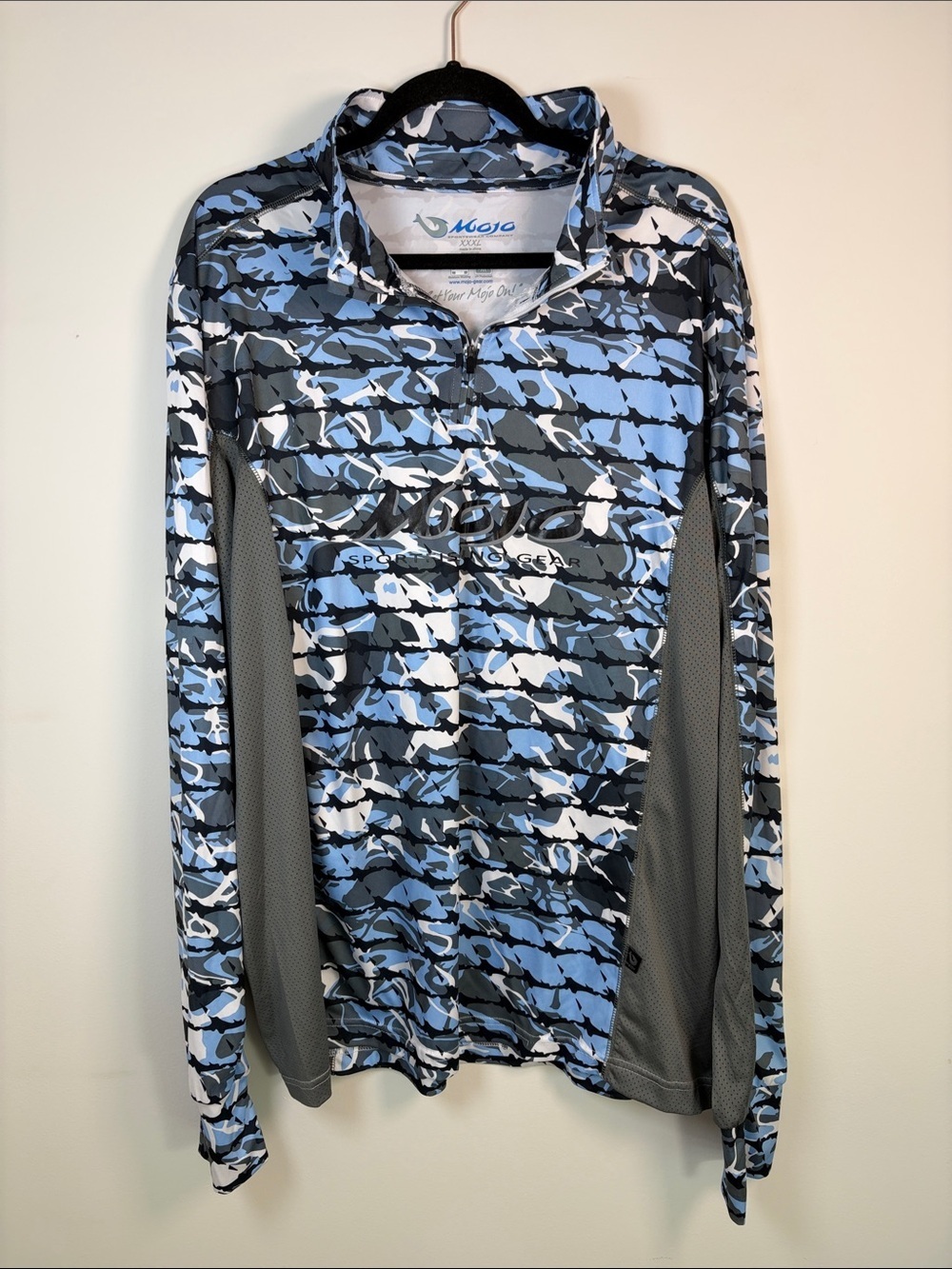 Mojo Sportfishing Gear Blue/Gray Camo Long Sleeve Pullover Sun Shirt UPF - XXXL